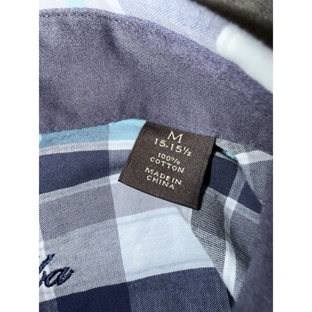 Tasso Elba Men’s Long Sleeve Button Down 100% Cotton M 15-15.5 Blue Plaid - Picture 5 of 7